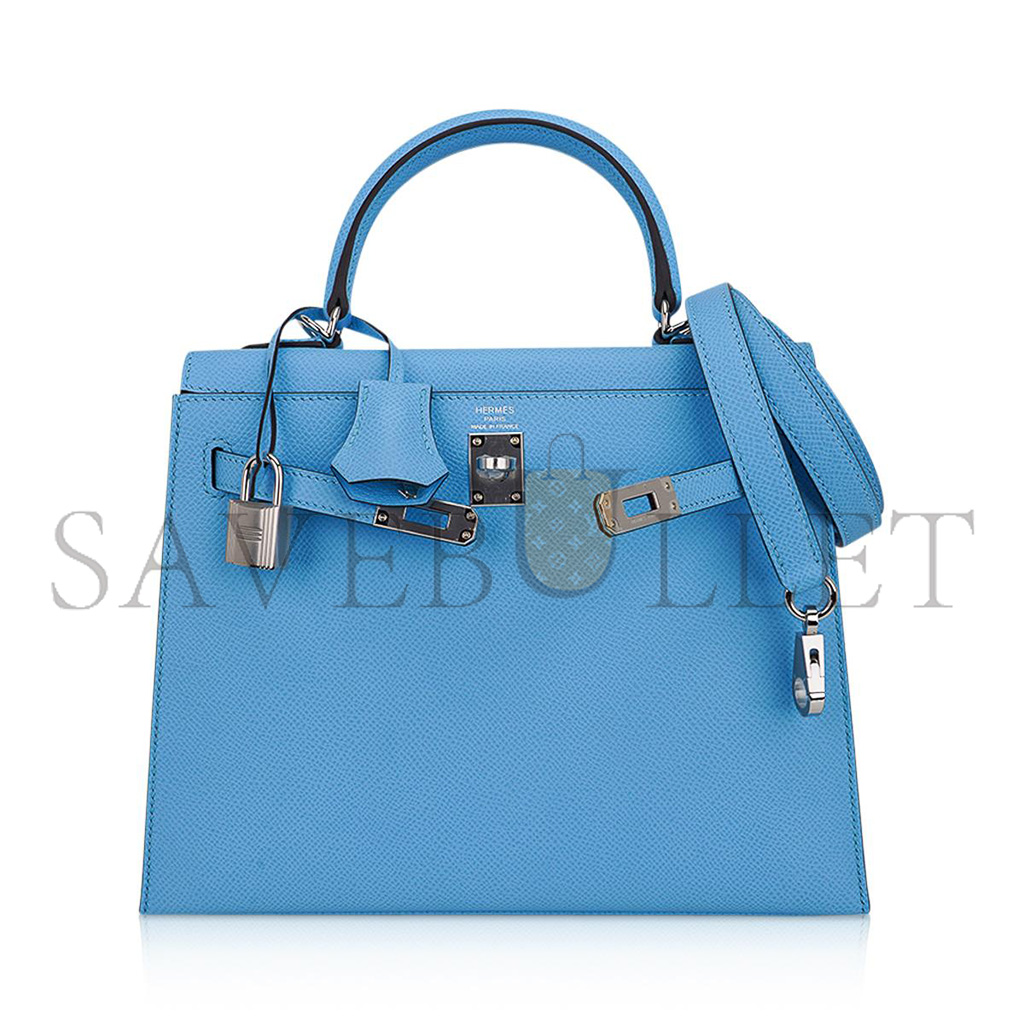 H**mes kelly sellier 25 bag blue celeste palladium epsom leather (25*17*7cm)